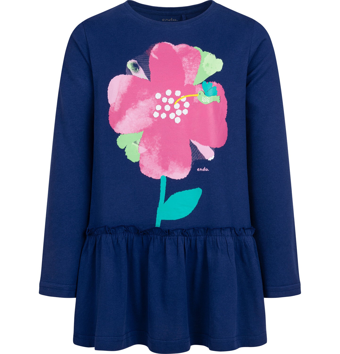 Tunic for girls, with a floral motif, navy blue, 3-8 years old