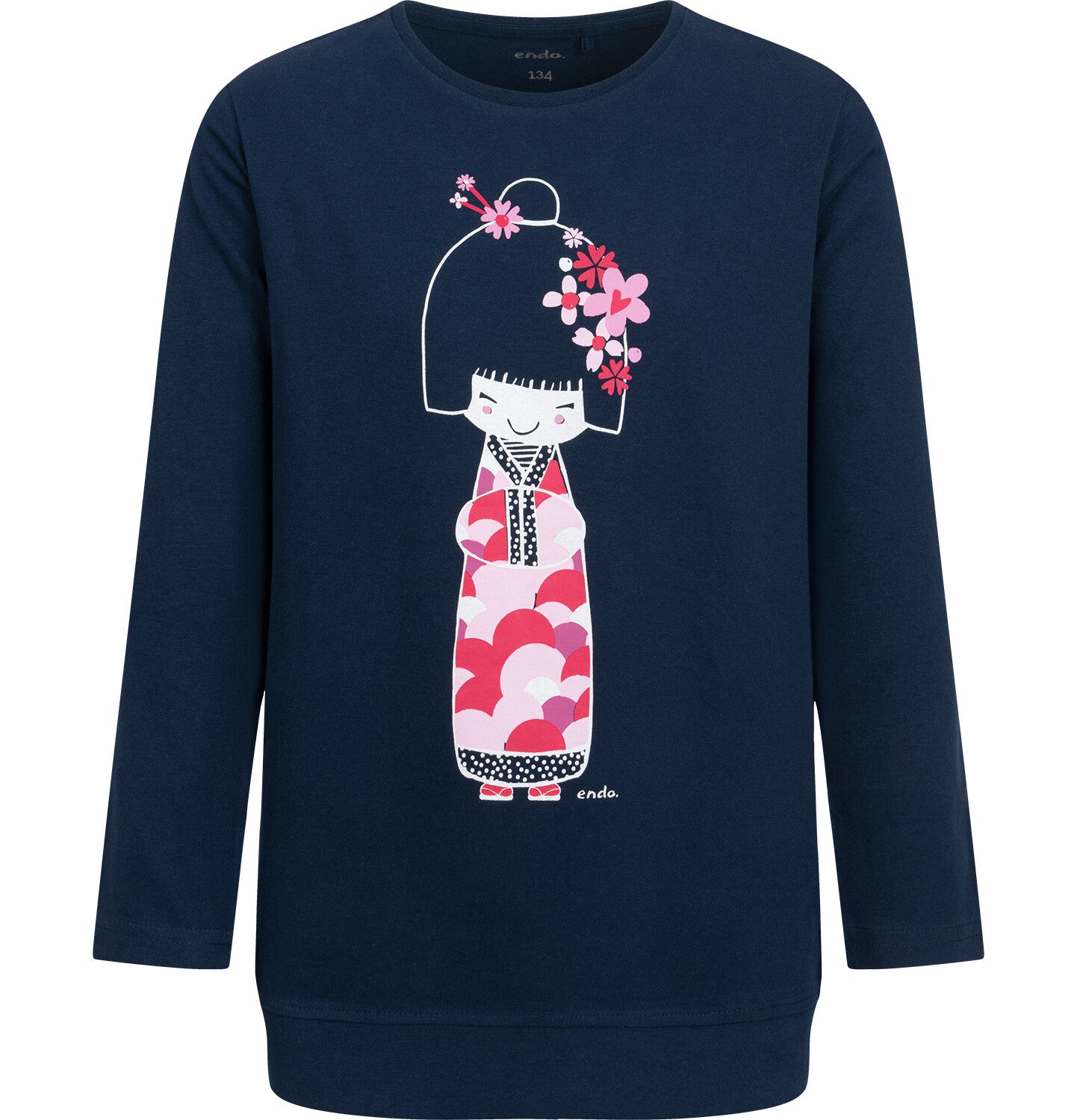 Navy blue geisha pattern tunic for girls, 9-13 years old