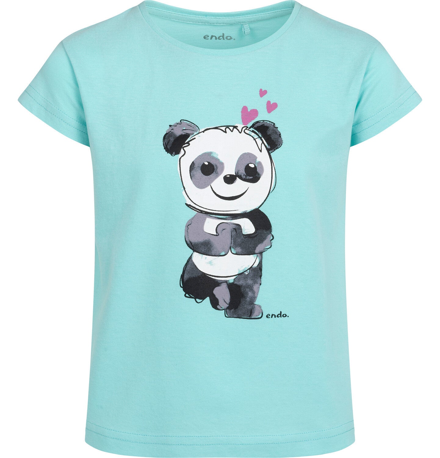T-shirt z krótkim rękawem dla dziewczynki, z misiem panda, niebieski 3-8 lat