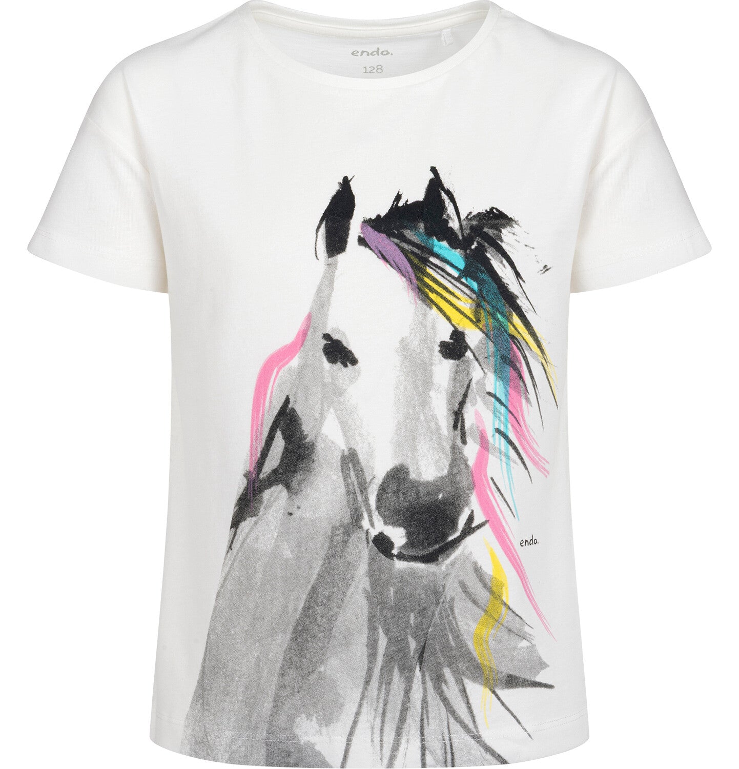 T-shirt z krótkim rękawem dla dziewczynki, z kucykiem, biały 3-8 lat