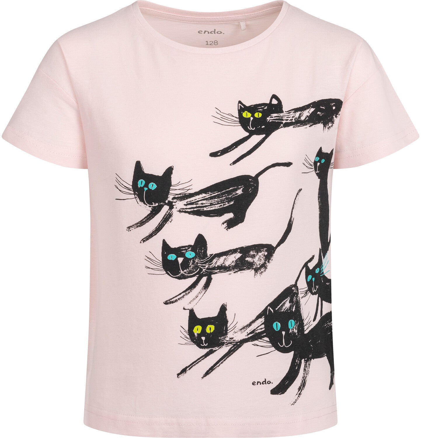 Short-sleeved T-shirt for girls, with cats, pink, 3-8 years old