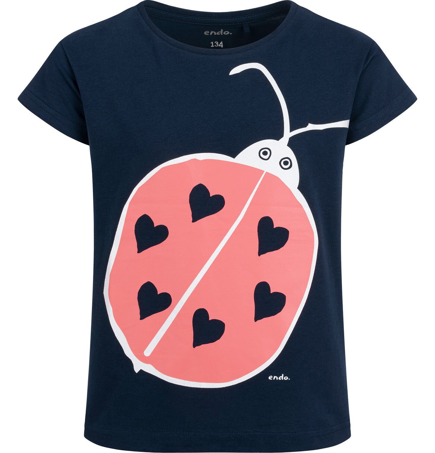 T-shirt z krótkim rękawem dla dziewczynki, z biedronką, granatowy 9-13 lat
