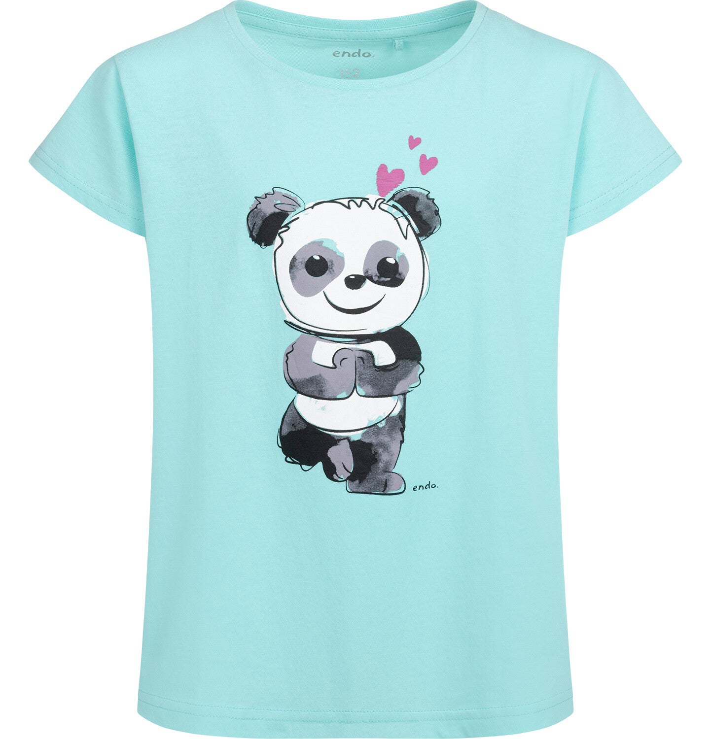 T-shirt z krótkim rękawem dla dziewczynki, z misiem panda, niebieski 9-13 lat