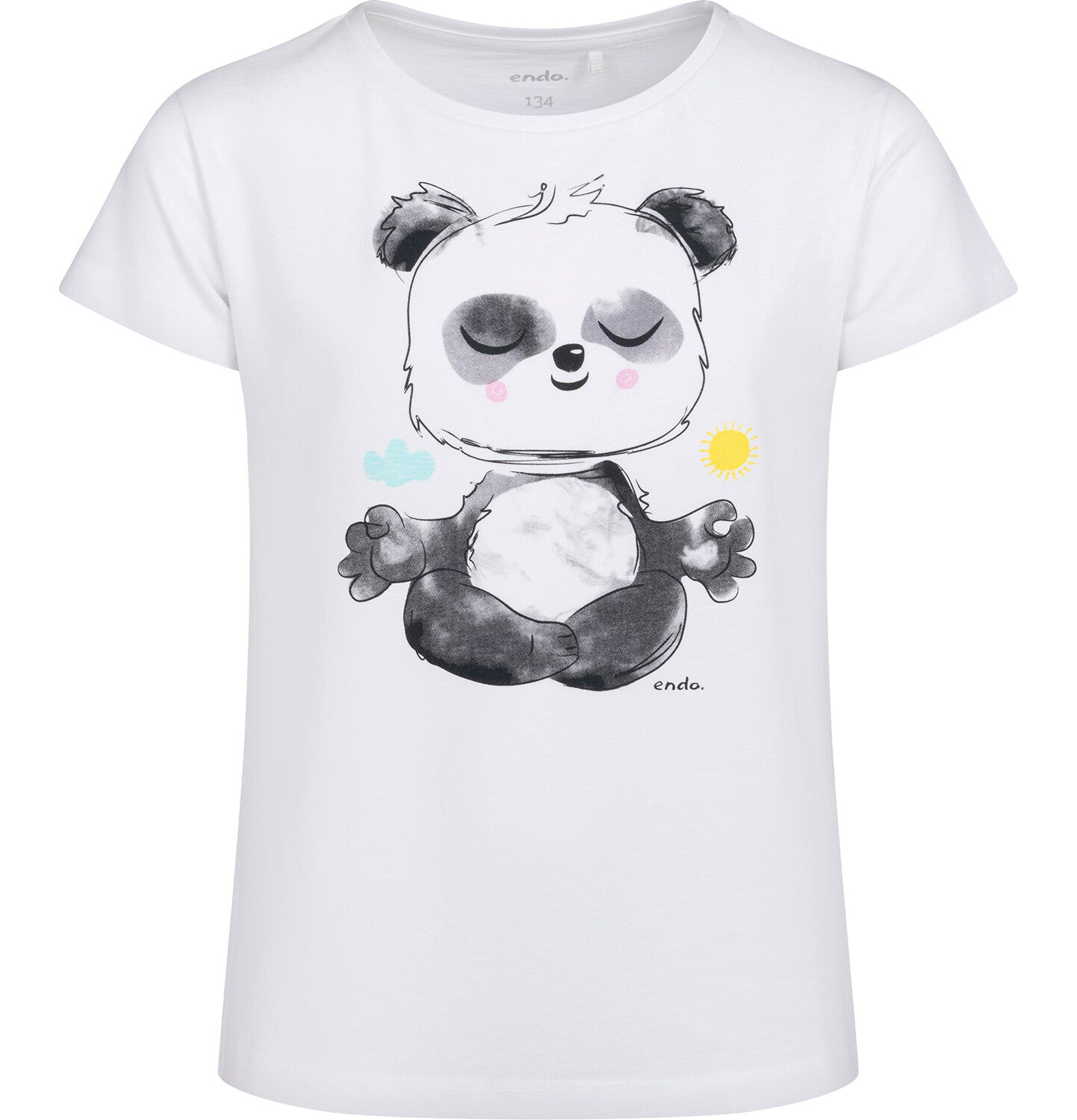 T-shirt z krótkim rękawem dla dziewczynki, z pandą, biały 9-13 lat