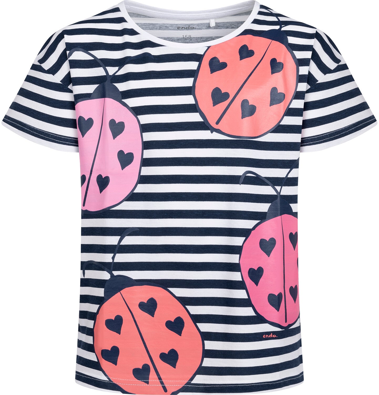 T-shirt z krótkim rękawem dla dziewczynki, z biedronkami, w paski 9-13 lat