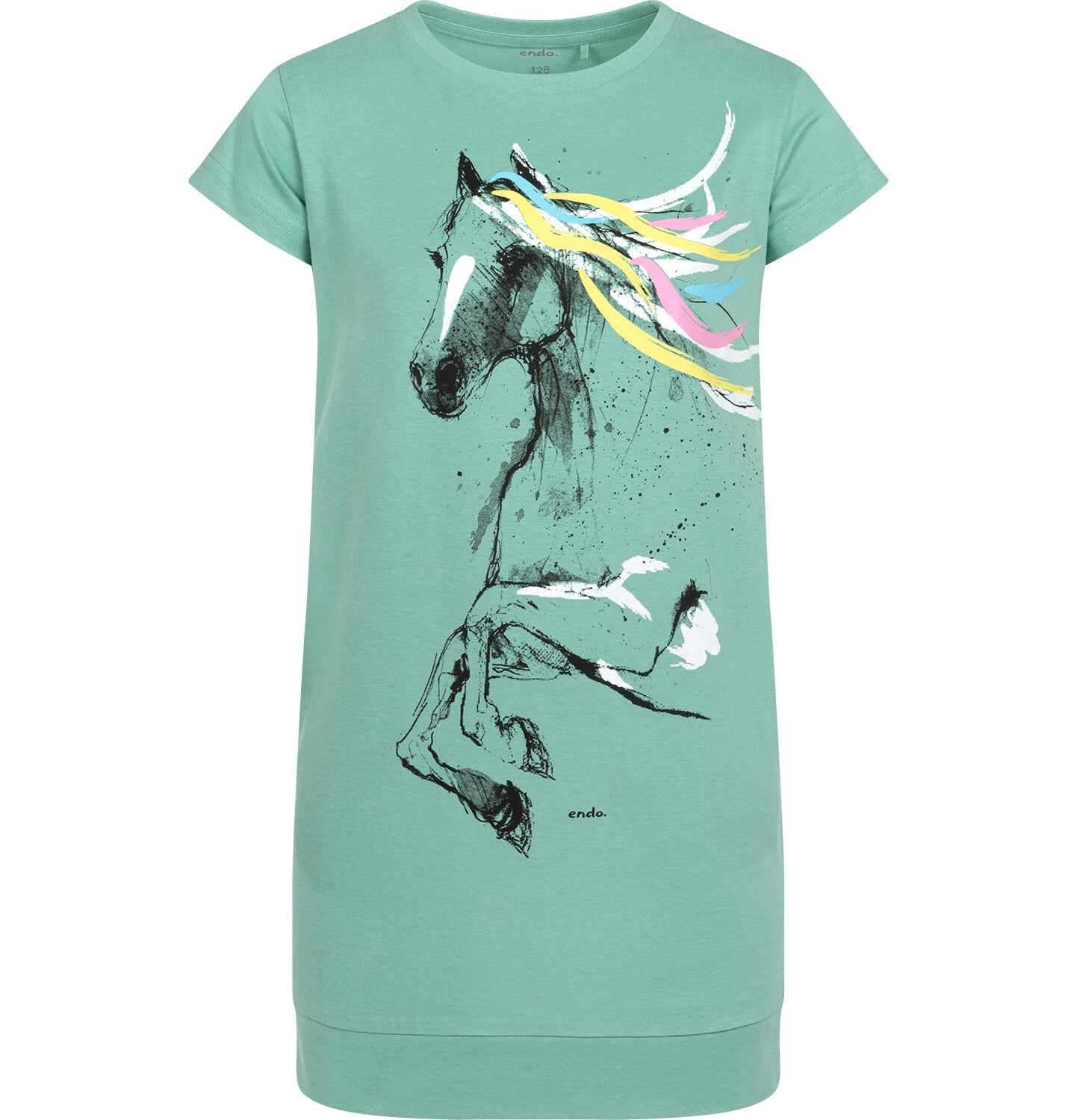 Short-sleeved dress for girls with a ponytail, green, 3-8 years old