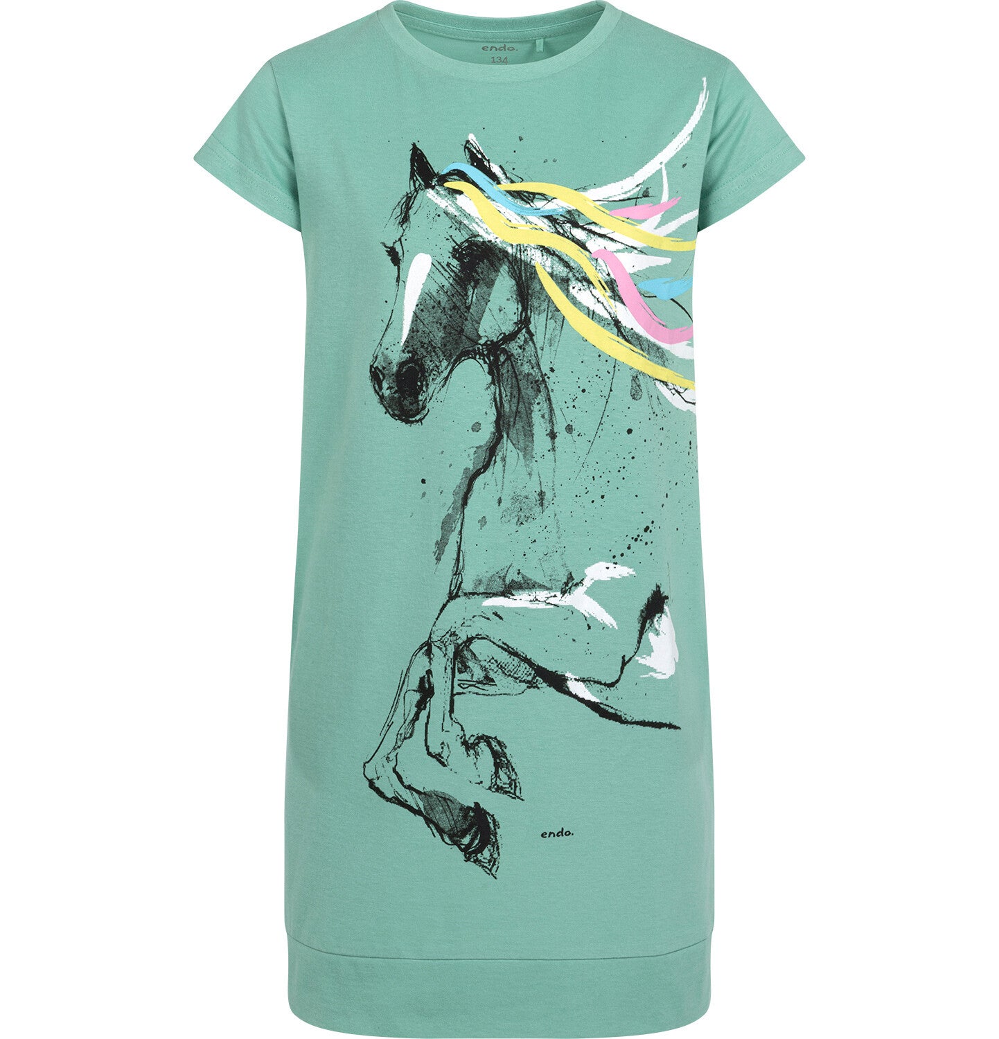 Short-sleeved dress for girls with a ponytail, green, 9-13 years old