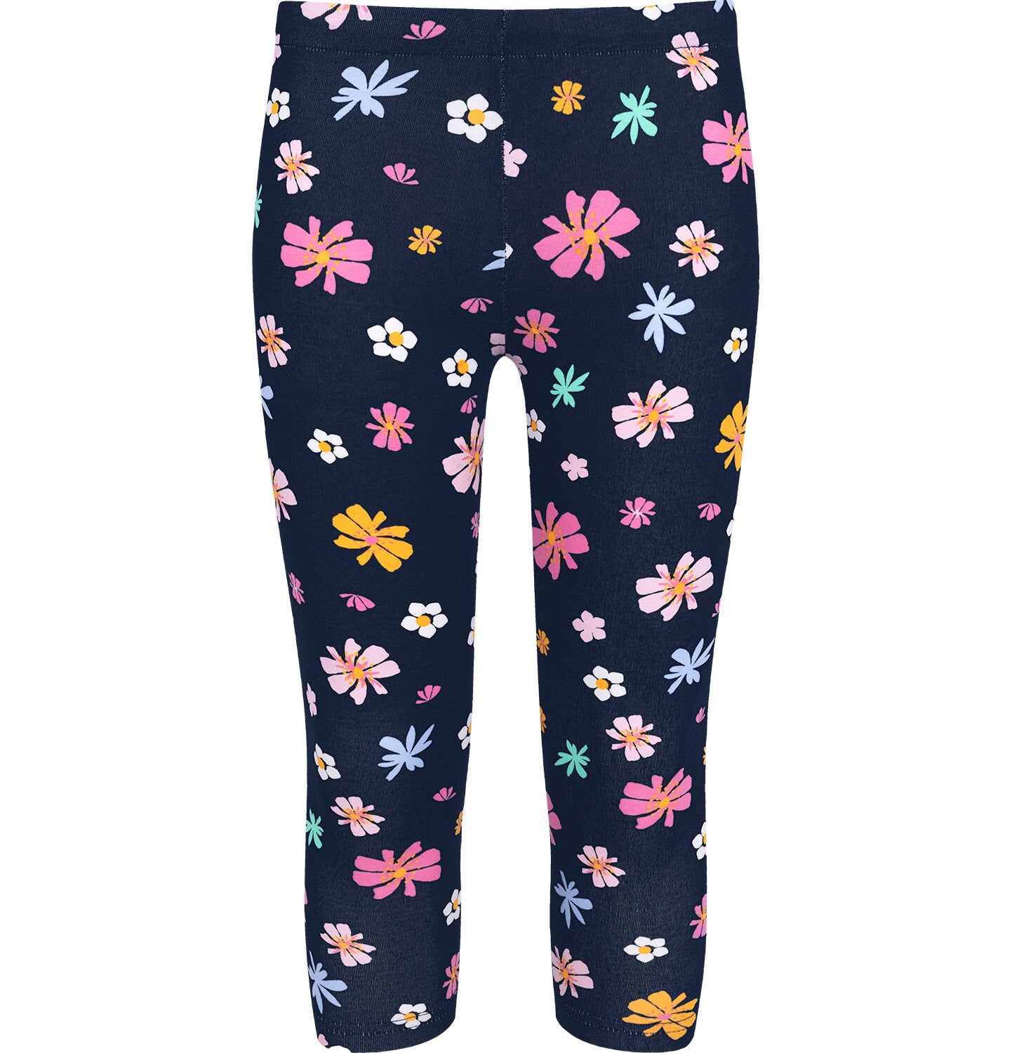 Legginsy 3/4 dla dziewczynki, z kwiatkami, granatowe 3-8 lat