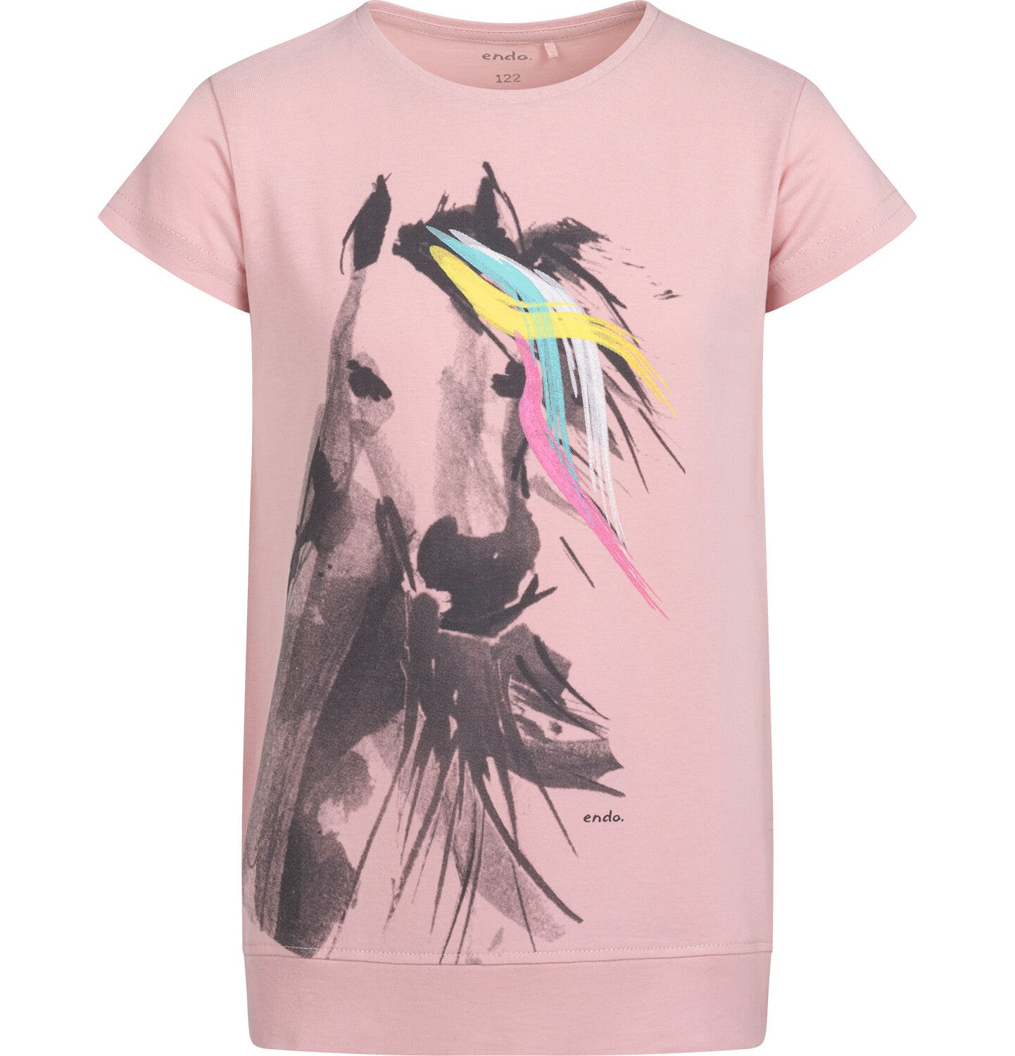 Short-sleeved tunic for girls, with a horse, pink, 3-8 years old
