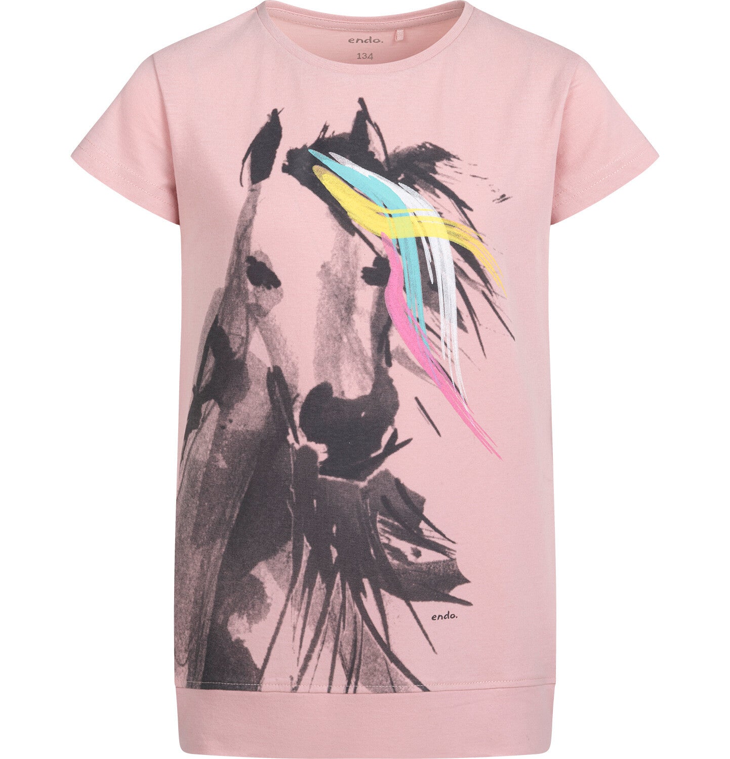 Short-sleeved tunic for girls, with a horse, pink, 9-13 years old