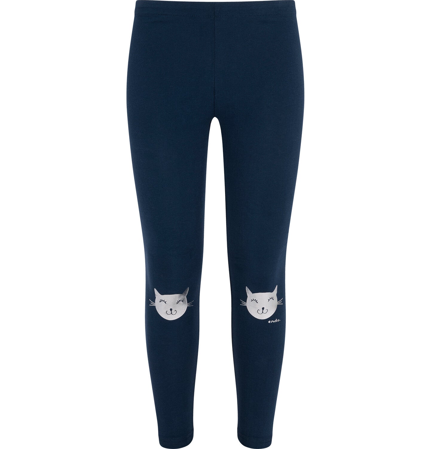 Long leggings for girls, with cats, navy blue, 9-13 years old