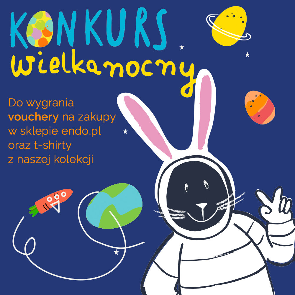 Grafika z misiem i dziewczynką informująca o konkursie na facebooku endo.