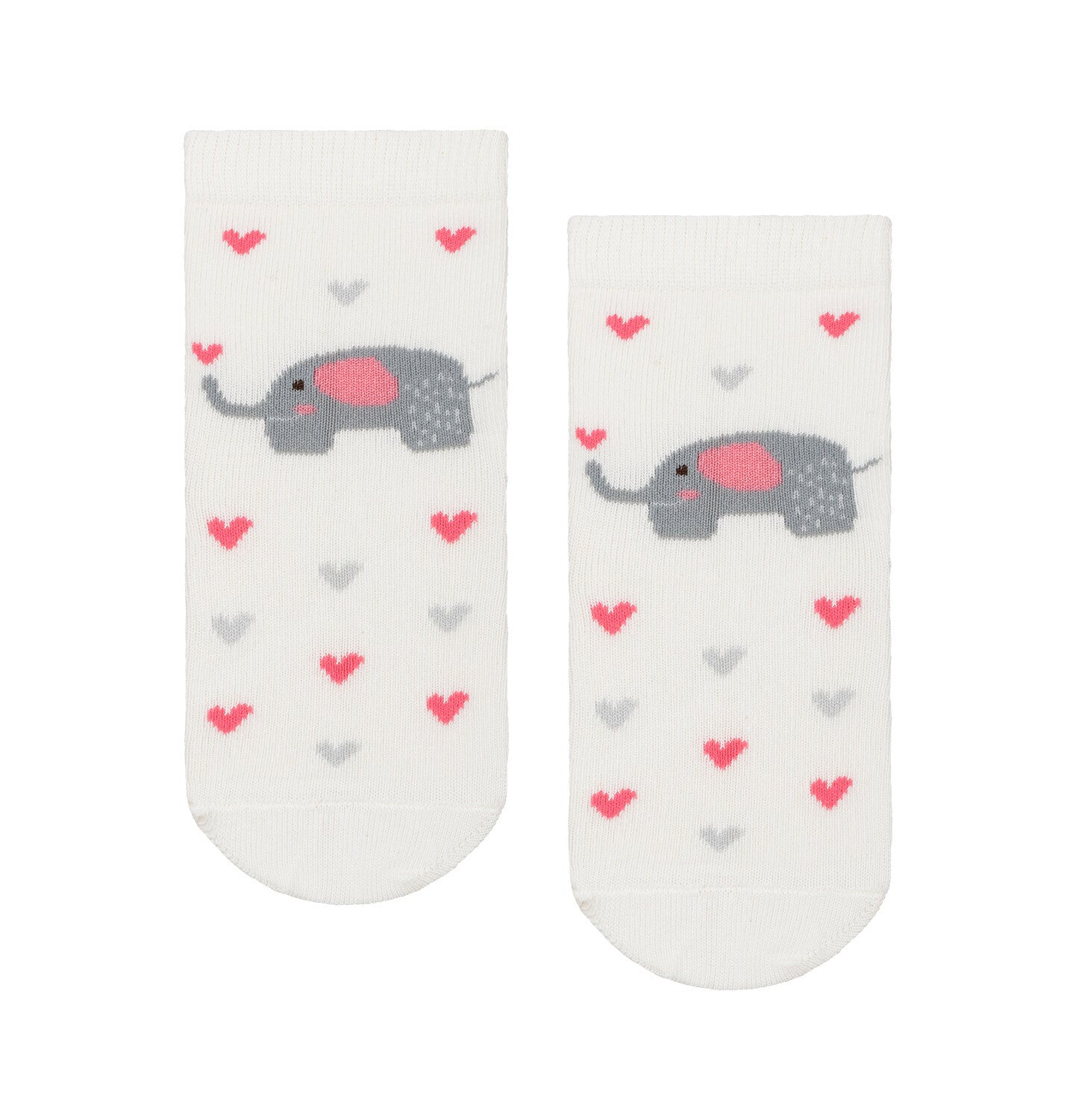 Children's socks, with an elephant, hearts, cream