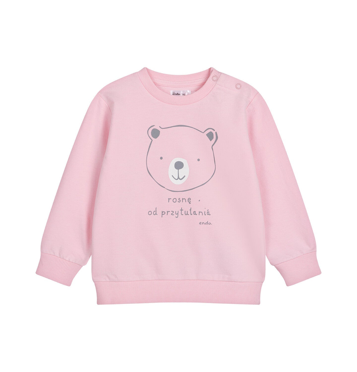 Bluza dla dziecka do 2 lat, z misiem i napisem mów mi misiu, Różowy rozbielony