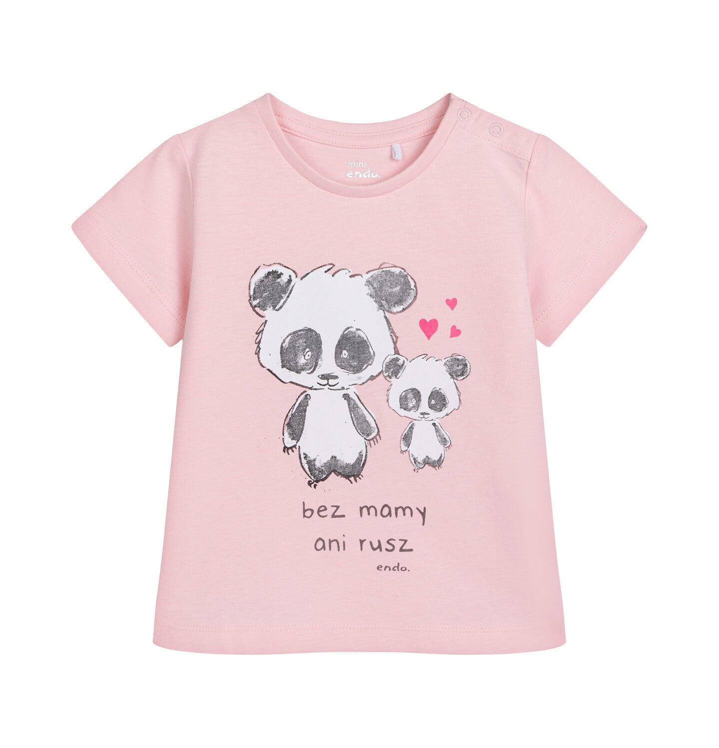 T-shirt for children up to 2 years old, with panda bears, light pink