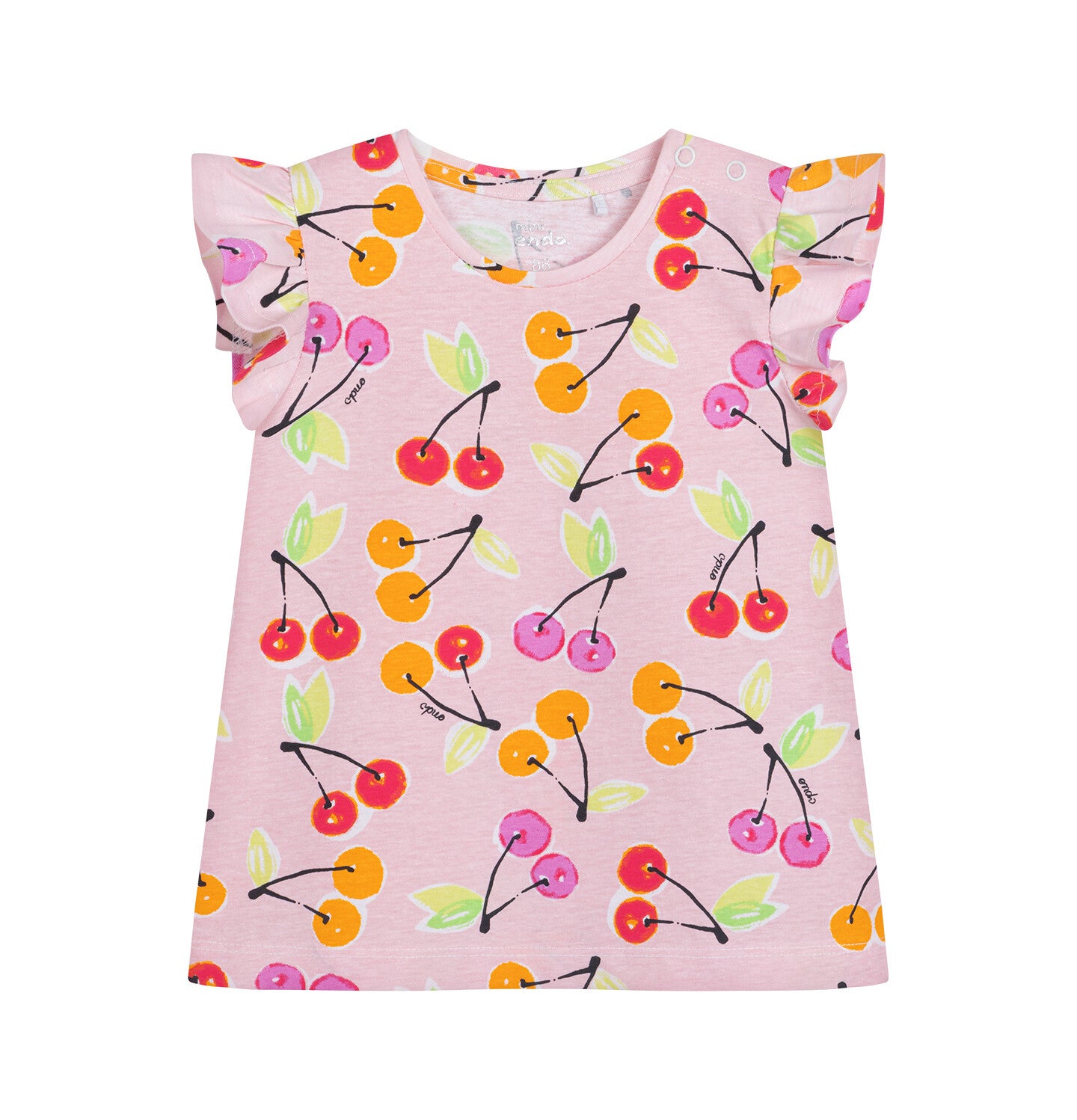 Blouse with decorative sleeves for children up to 2 years old, with cherries, pink