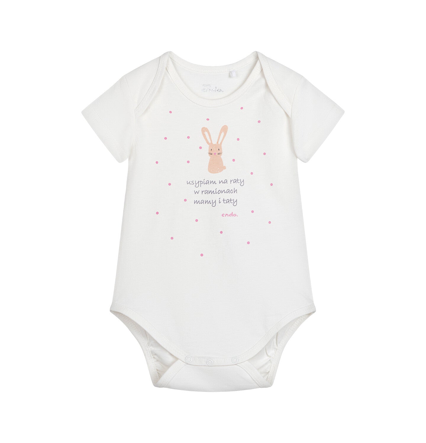 Short-sleeved bodysuit for children up to 2 years old, with a bunny, cream