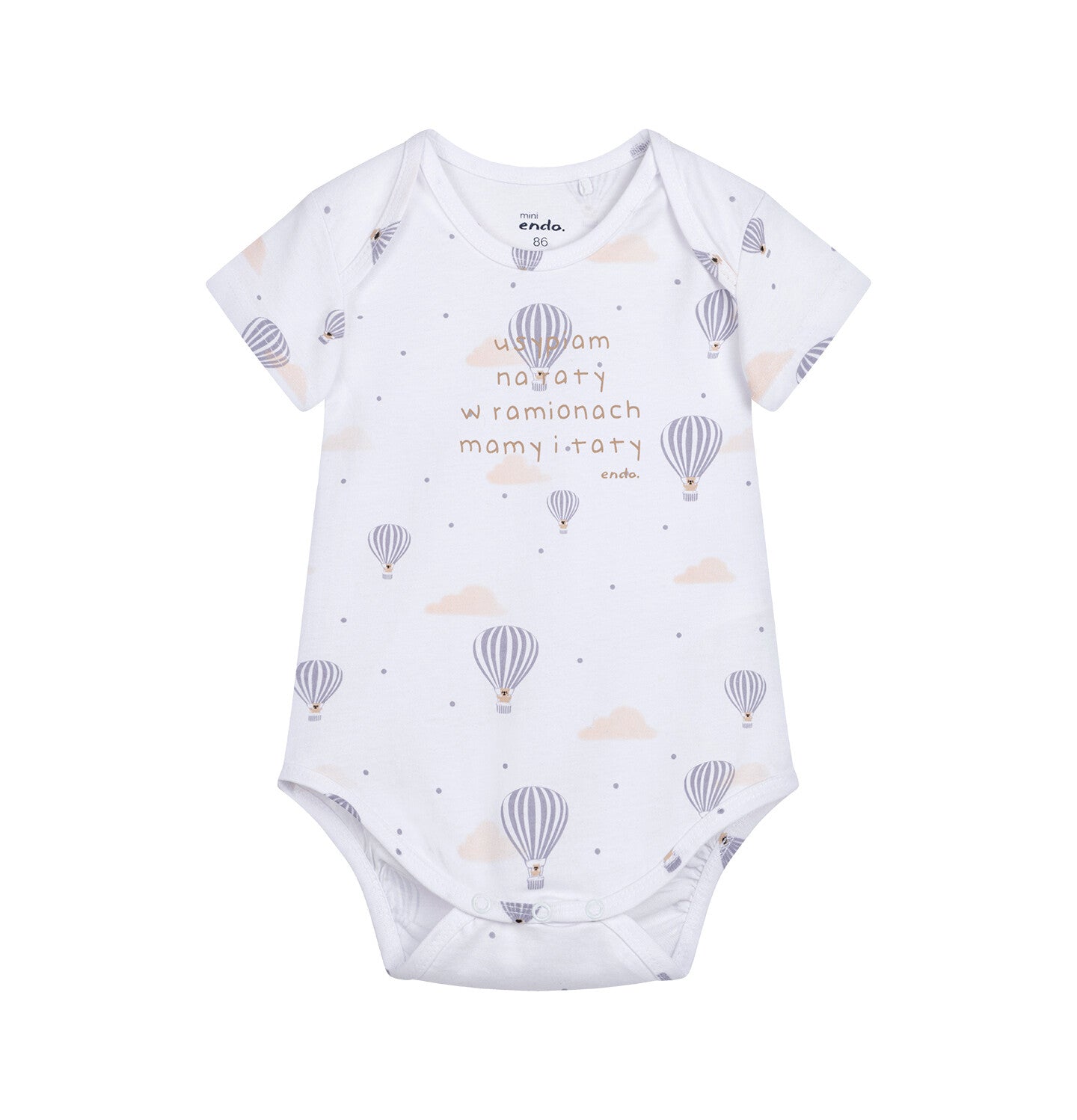 Short-sleeved bodysuit for children up to 2 years old, with balloons, white