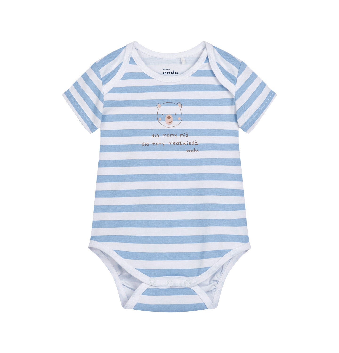 Short-sleeved bodysuit for children up to 2 years old, with a teddy bear and the inscription "For mom, a teddy bear, for dad, a bear", striped