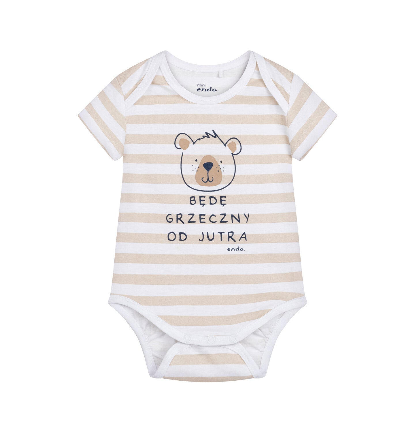 Short-sleeved bodysuit for children up to 2 years old, with a teddy bear and the inscription "I will be good from tomorrow", striped