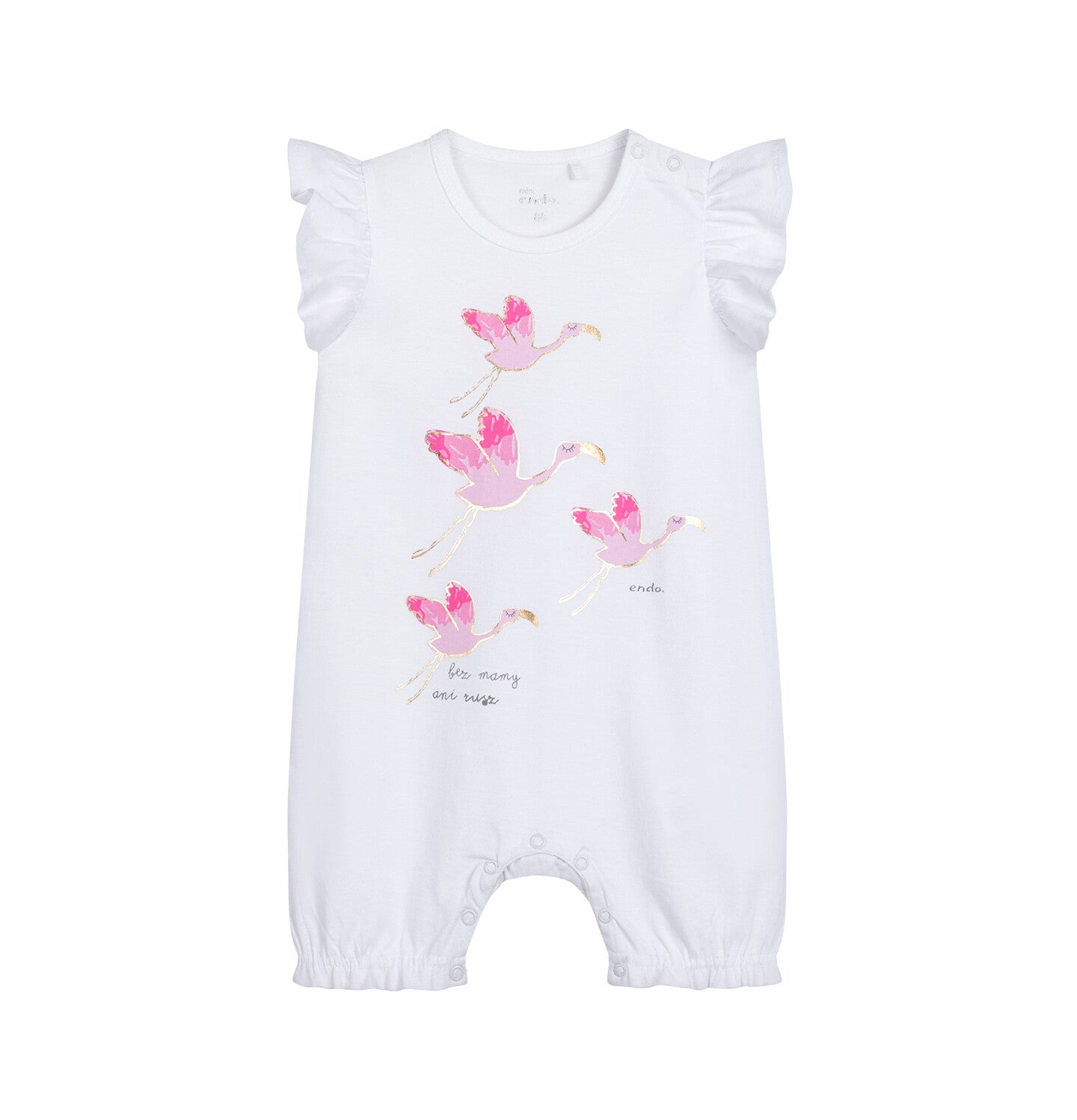 Rampers z ozdobnymi rękawkami dla dziecka do 2 lat, z flamingami, biały