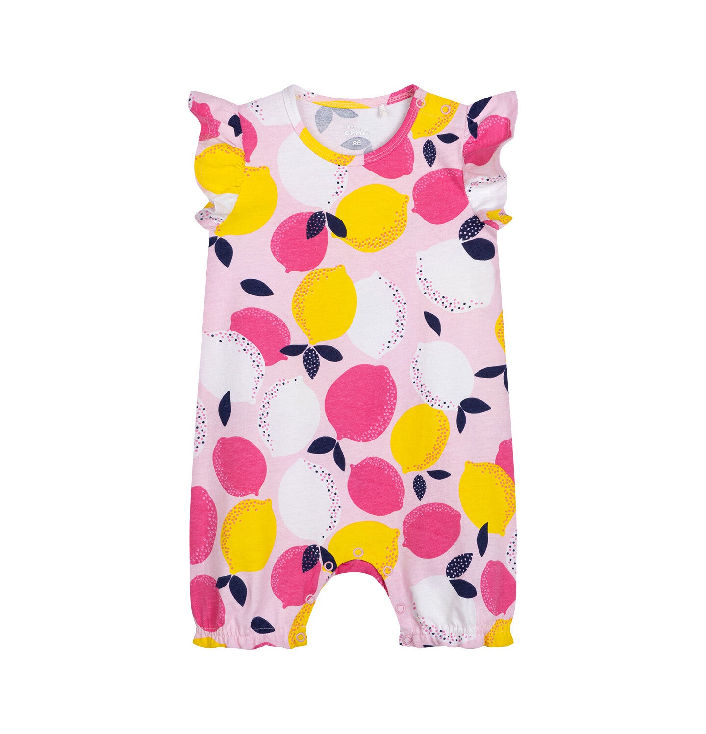 Rompers with decorative sleeves for children up to 2 years old, with a fruit motif, pink