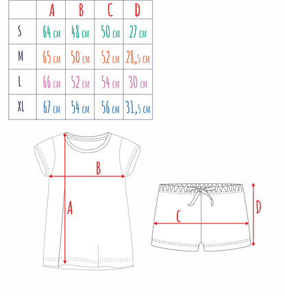 Damska piżama z krótkim rękawem, z papużkami nierozłączkami, niebieska