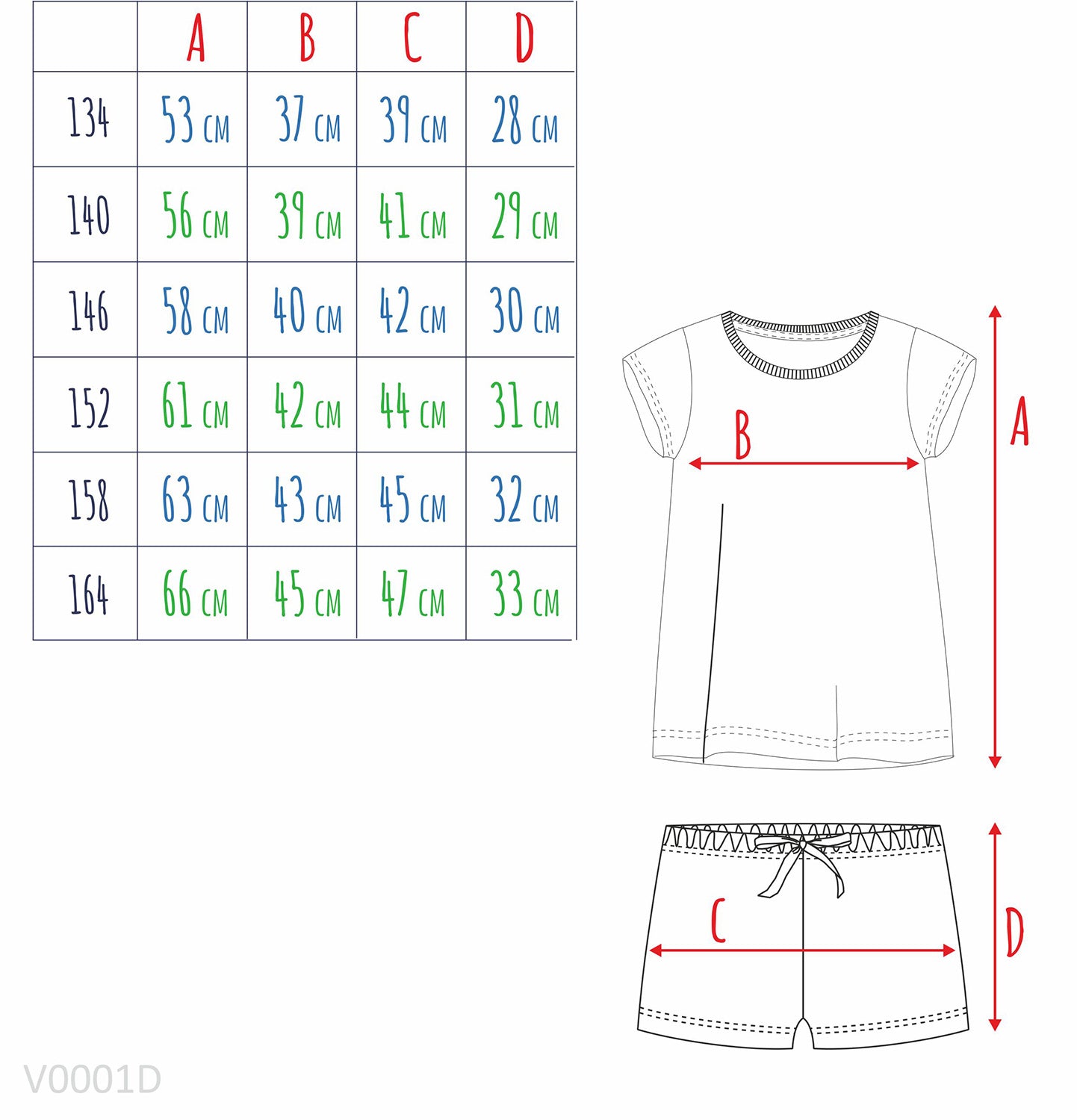 Short-sleeved pajama for girls, with a teddy bear, pink, 9-13 years old