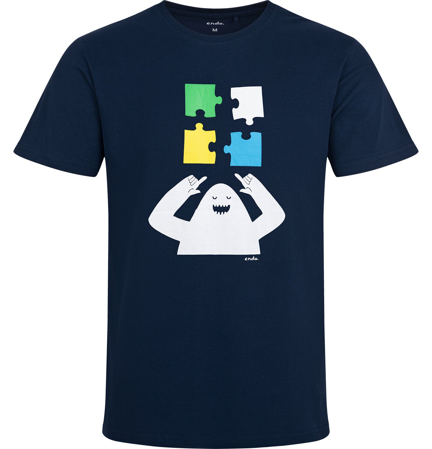 Men's short-sleeved t-shirt with a puzzle motif, navy blue