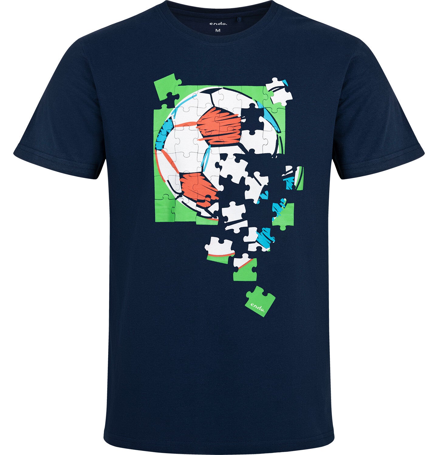 Men's short-sleeved t-shirt with a puzzle motif, navy blue