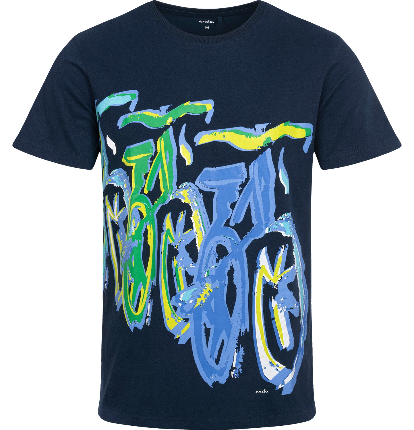 Men's short-sleeved cycling-themed t-shirt, navy blue