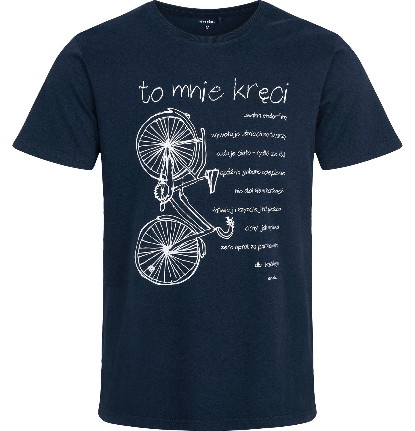 Men's short-sleeved t-shirt with a bicycle and the inscription "This turns me on", navy blue