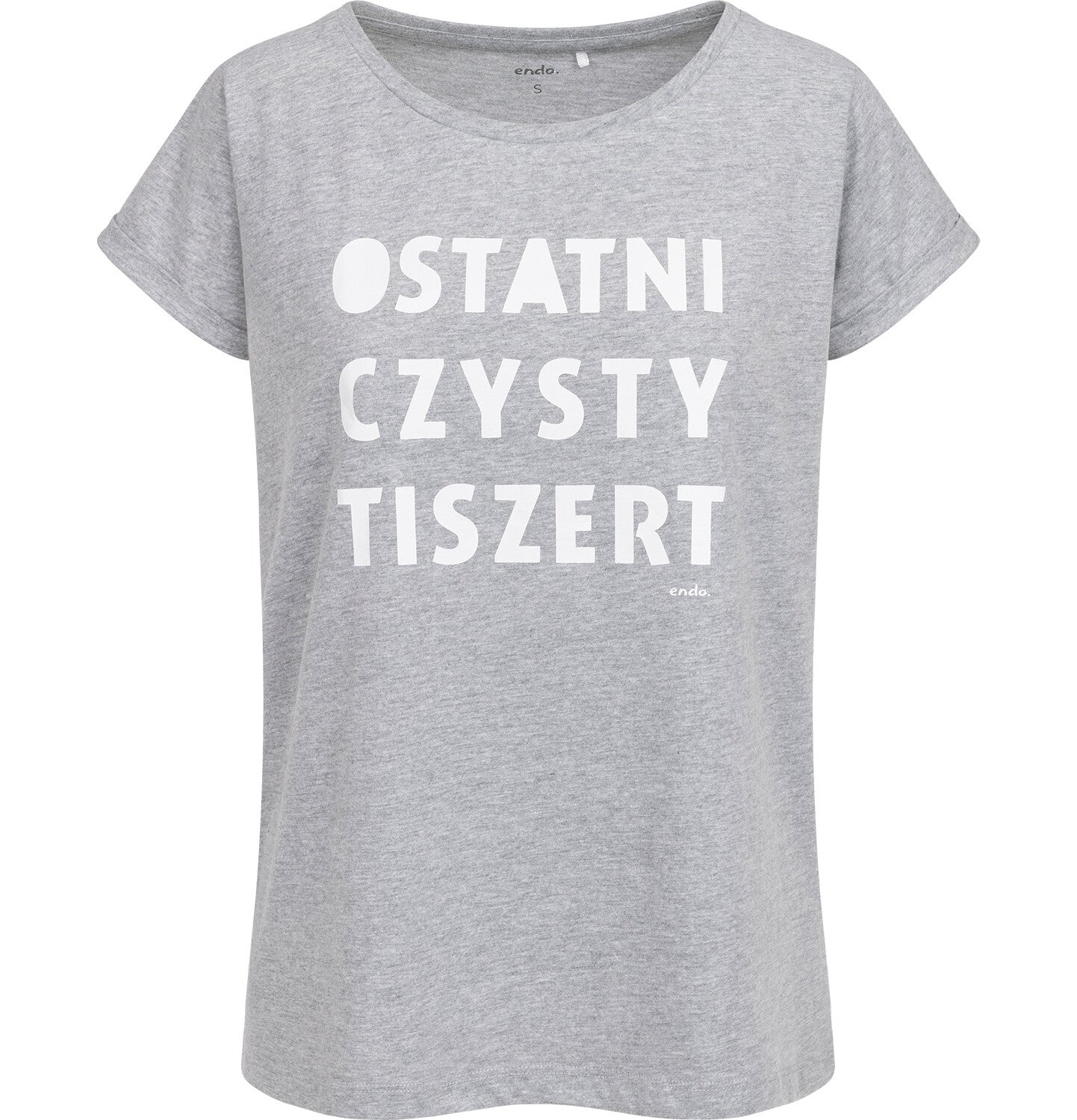 Women's short-sleeved T-shirt with the slogan "Last Clean T-shirt", gray