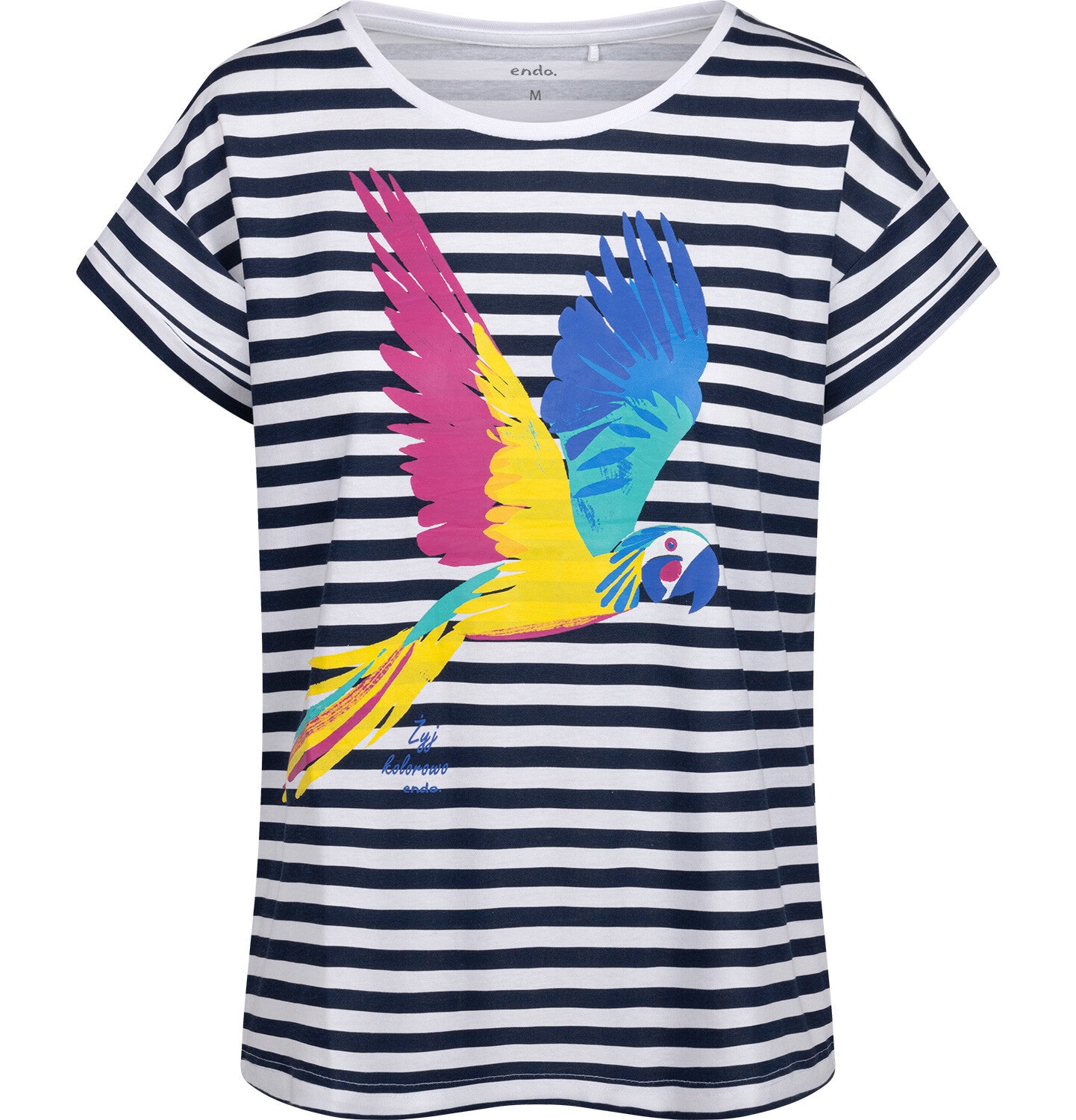 Women's short-sleeved parrot striped t-shirt