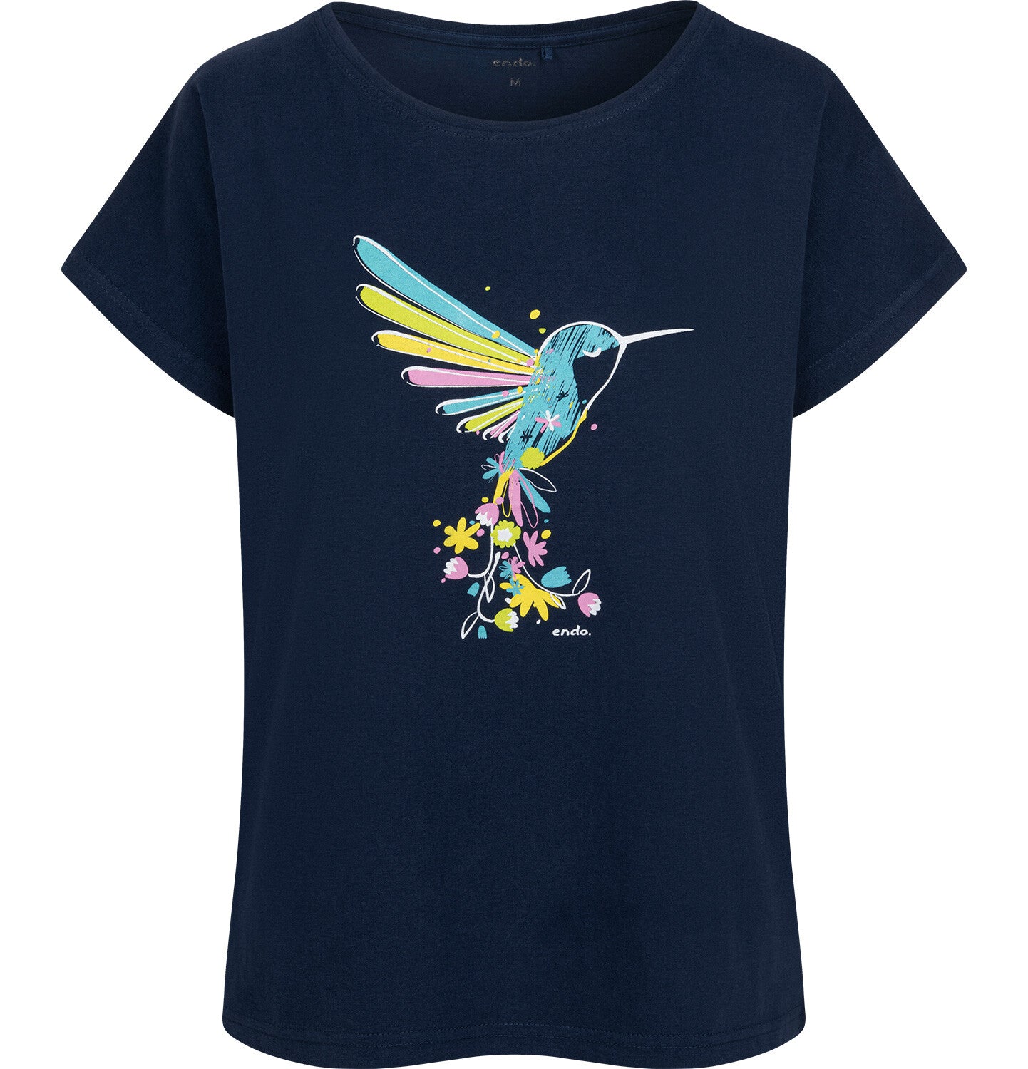 Women's short-sleeved hummingbird t-shirt, navy blue