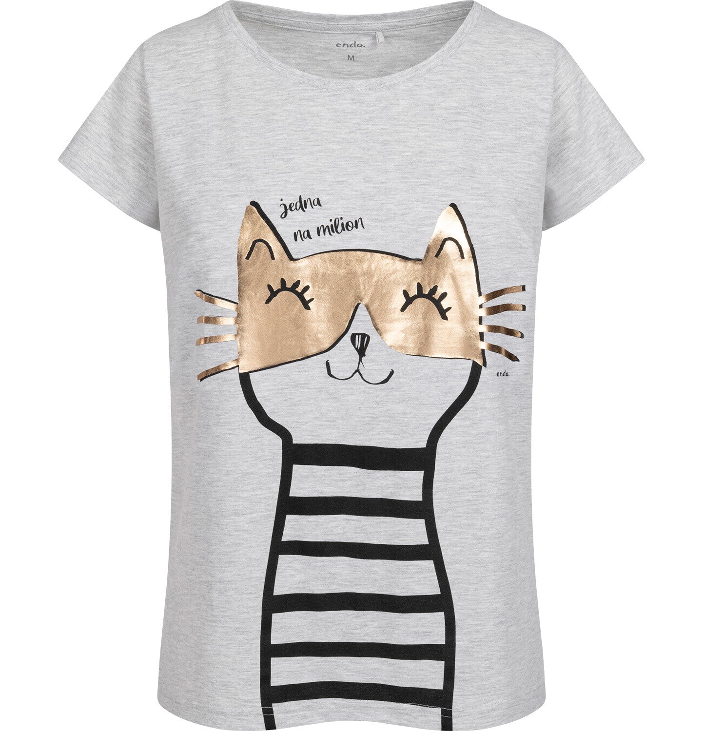 Women's short-sleeved cat t-shirt, light gray