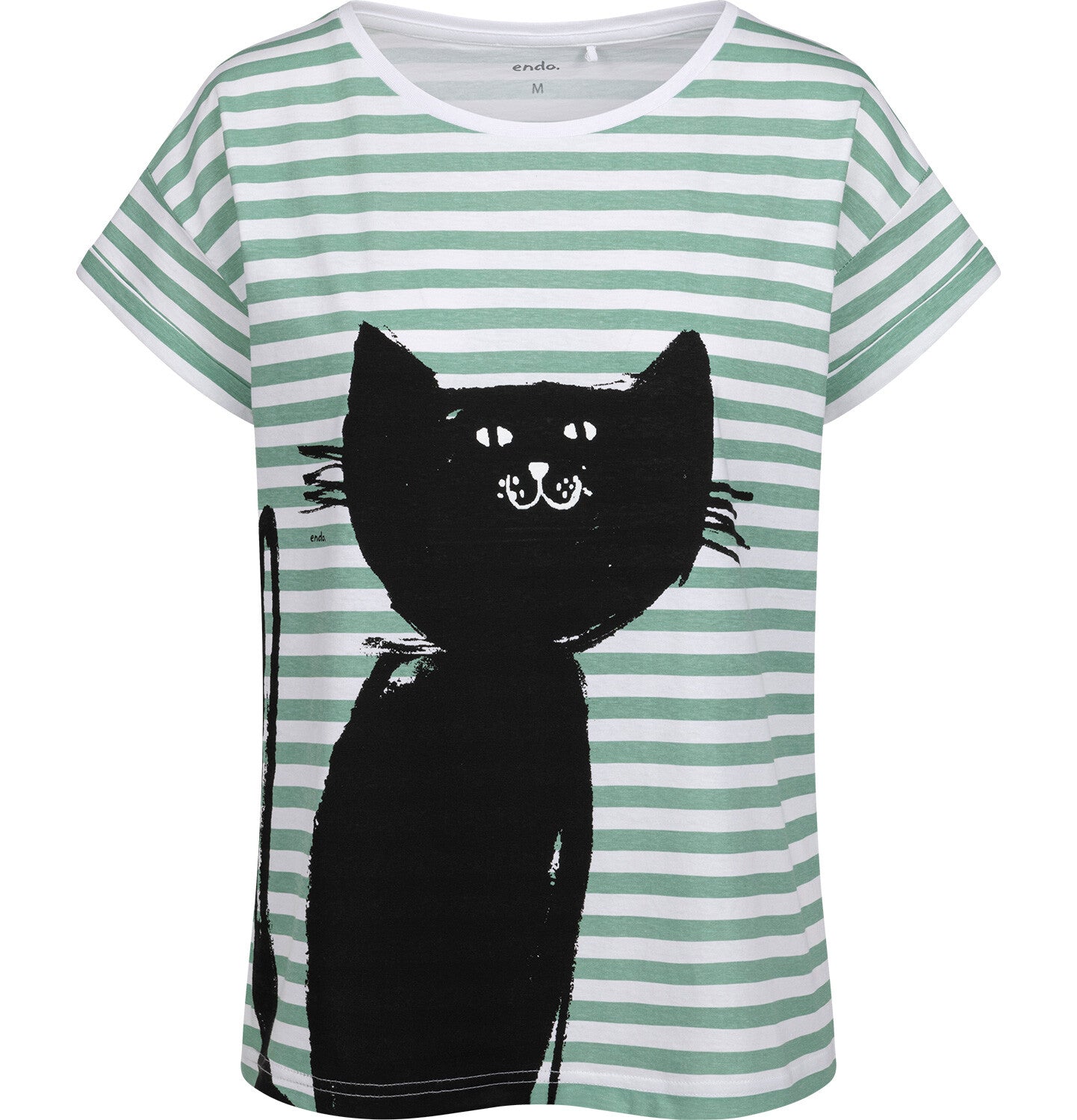 Women's short-sleeved cat striped t-shirt