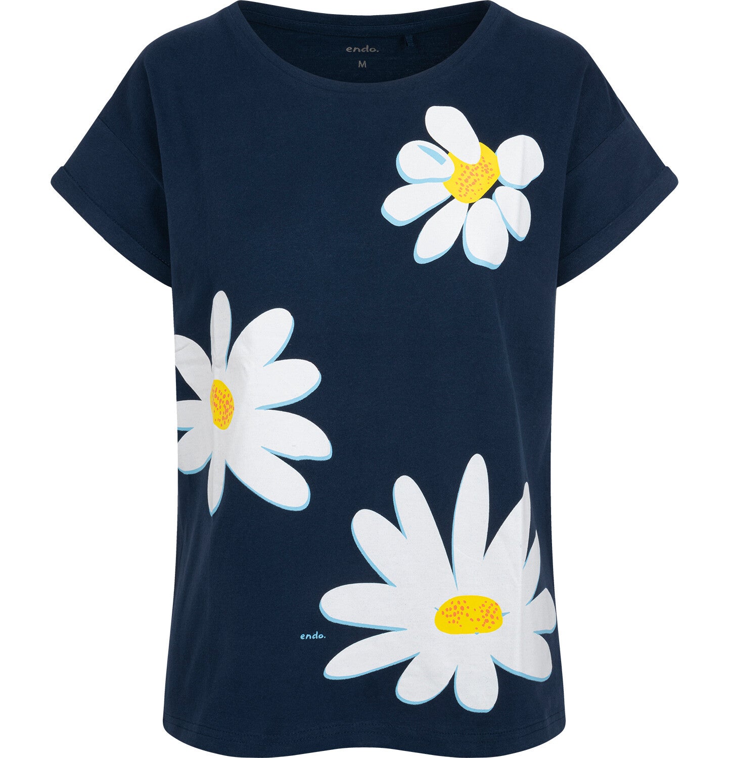 Women's T-shirt with a floral motif, navy blue