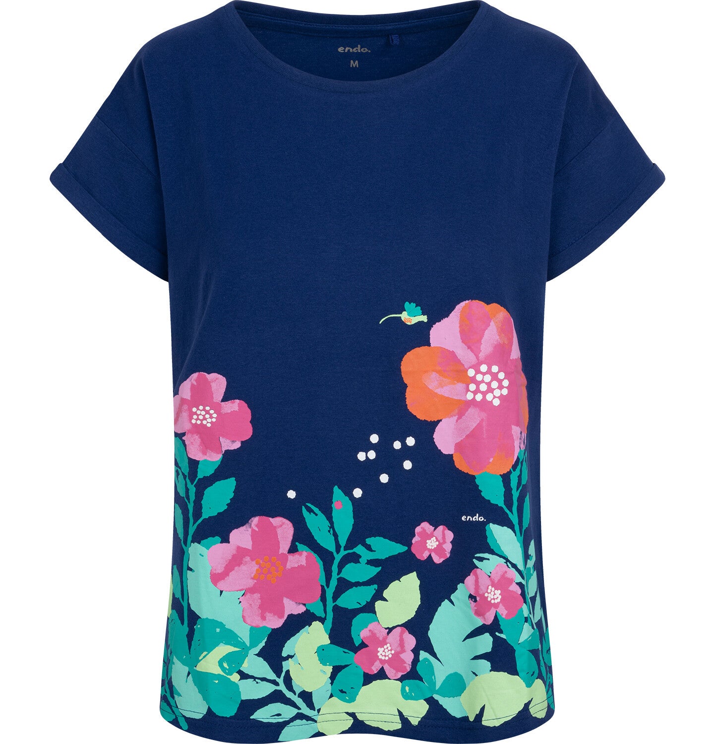 Women's T-shirt with a floral motif, navy blue
