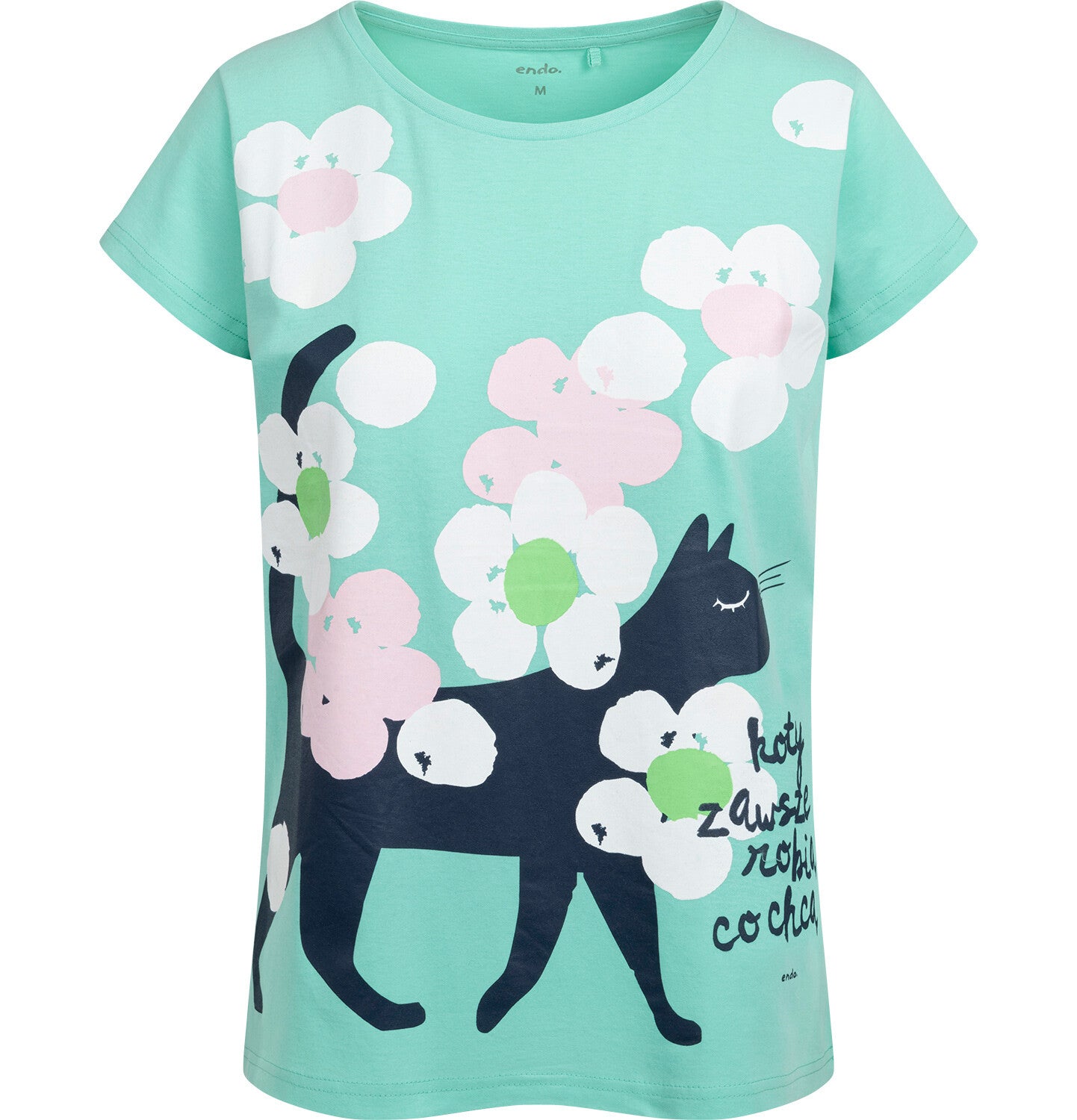 Women's short-sleeved cat t-shirt, green