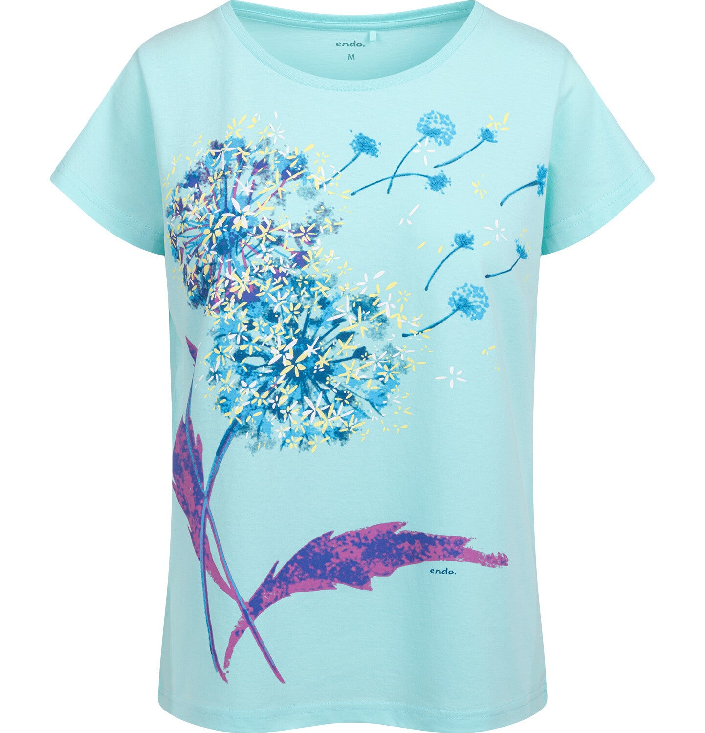Women's short-sleeved t-shirt with dandelions, blue