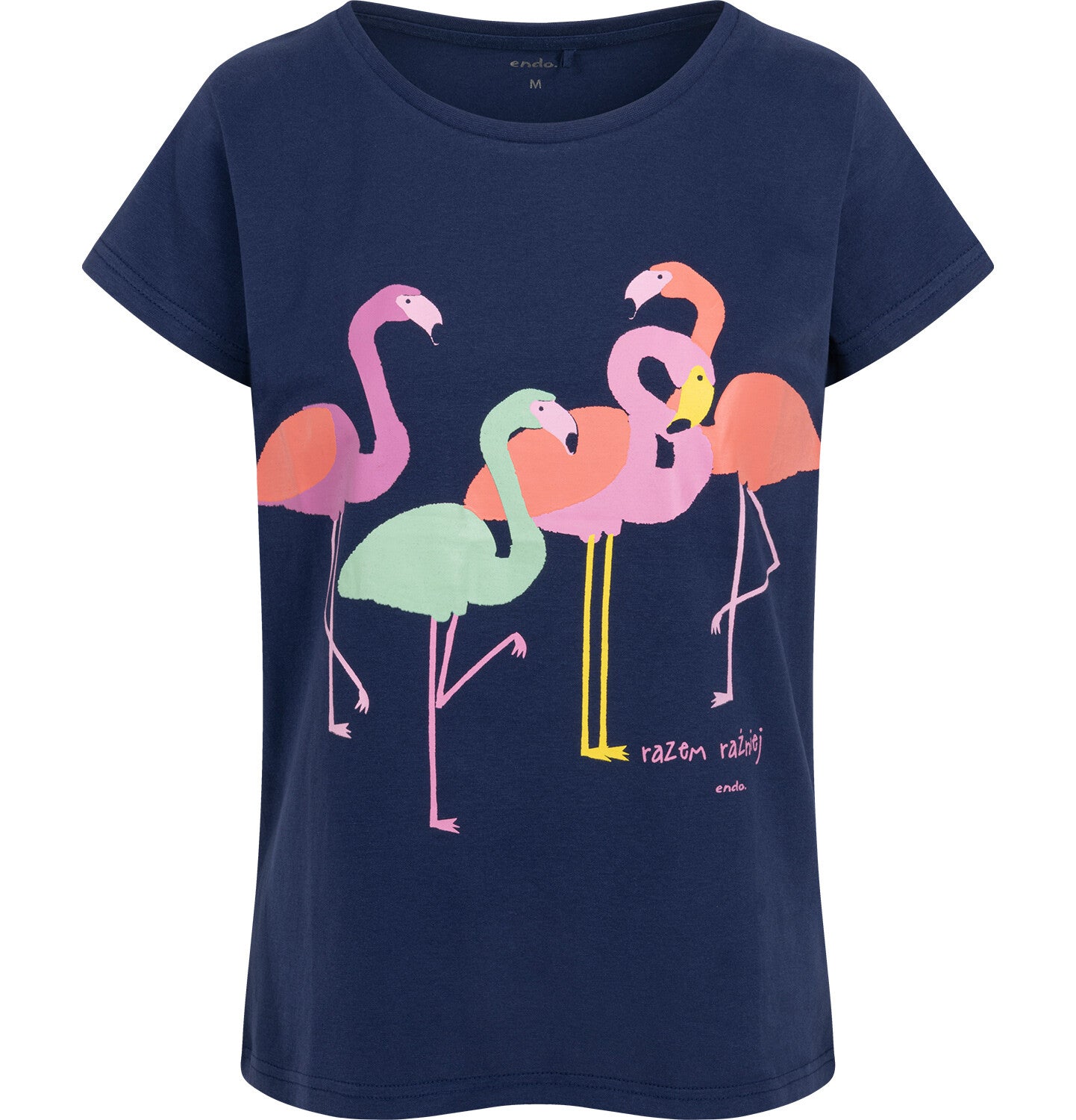 Women's short-sleeved flamingo t-shirt, navy blue